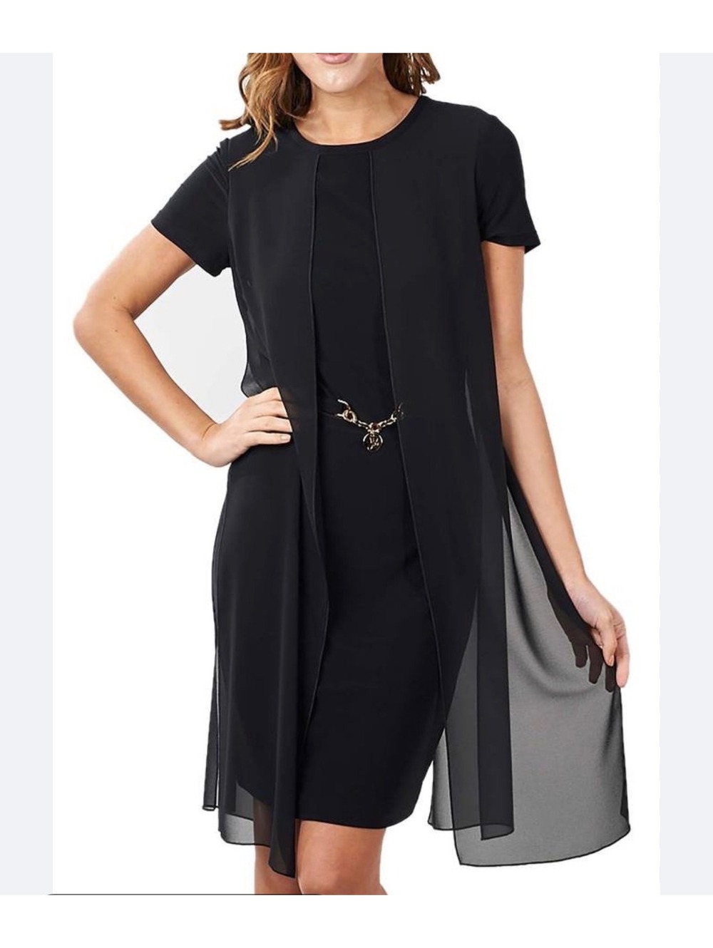 Joseph Ribkoff Black Sheer Chiffon Overlay Shift Dress Style 171263